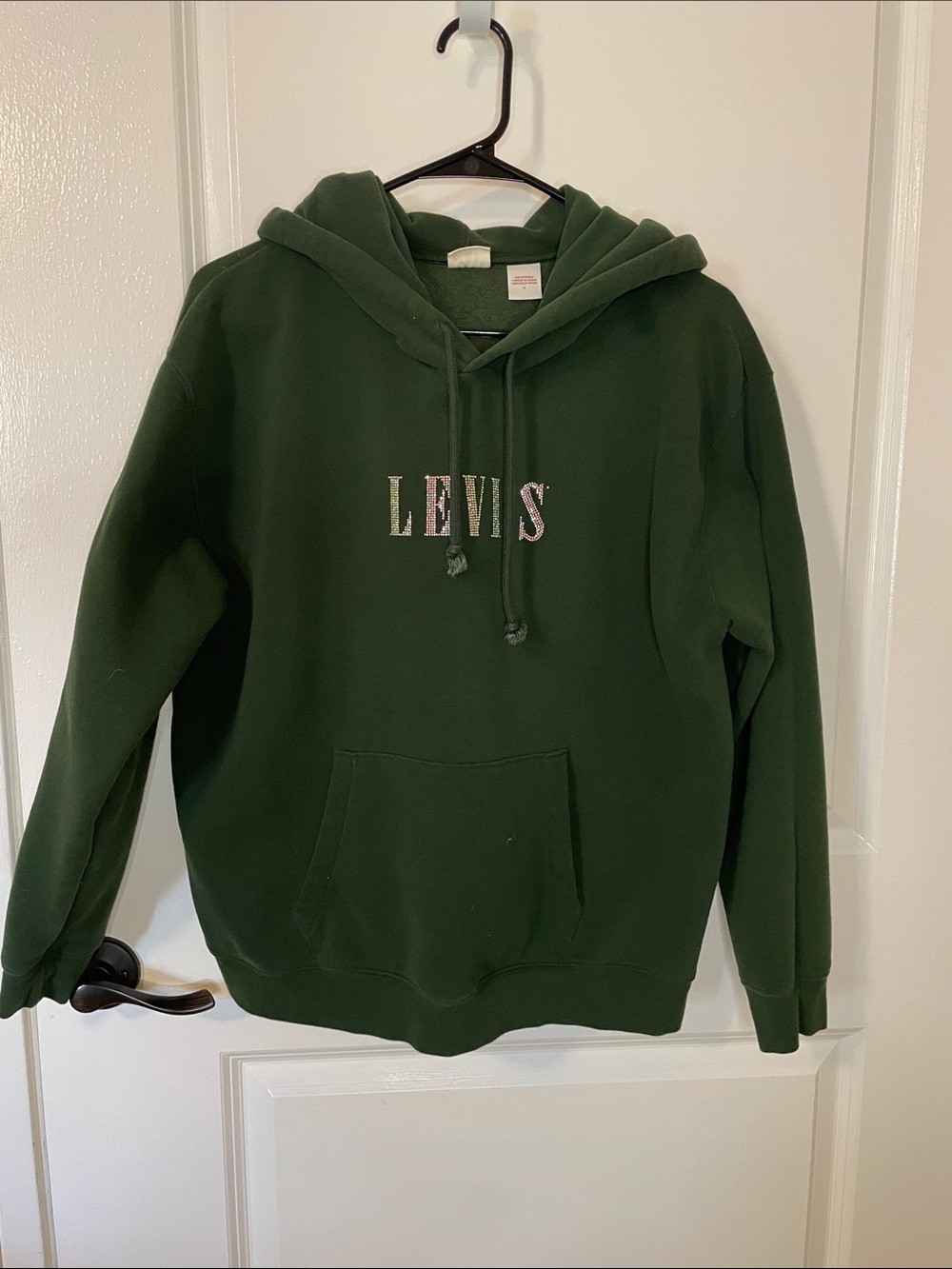 Levi's Dark Green Pullover Hoodie with rhinestone logo and kangaroo pocket